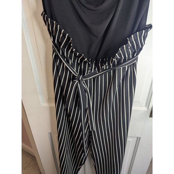 Venus Paperbag Striped Jumpsuit Womens Sz 2X Asymmetrical Neckline Glam Party - Picture 4 of 10